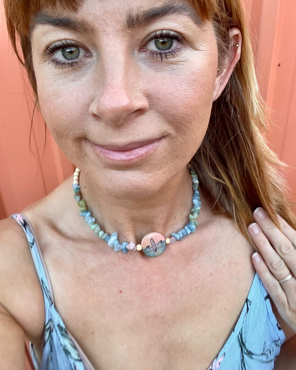 Log rider necklace Natural pearl and wood. Beats Clothing NZ